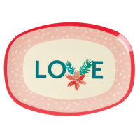 Christmas Pink Love Print Rectangular Melamine Plate By Rice DK